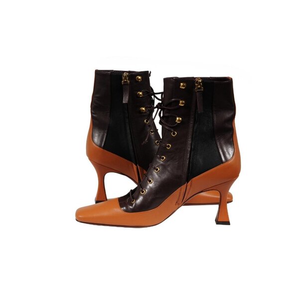 Manu Atelier Womens Duck Lace Up Boots US 7 EU 37 Brown Leather Square Toe - Picture 9 of 10